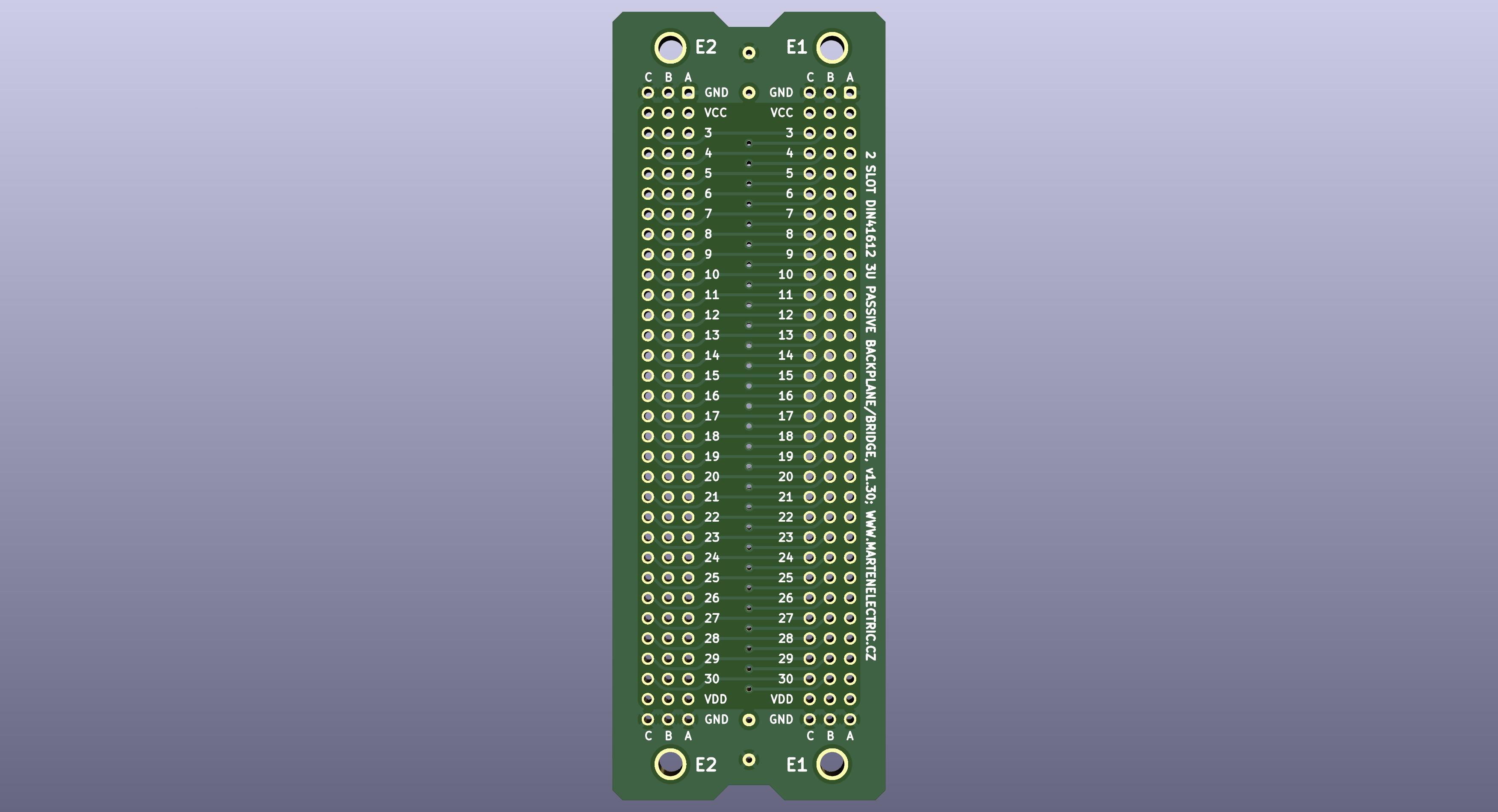 Microbus Mini backplane bridge PCB for Eurocards DIN41612 2 slot 3U 8HP