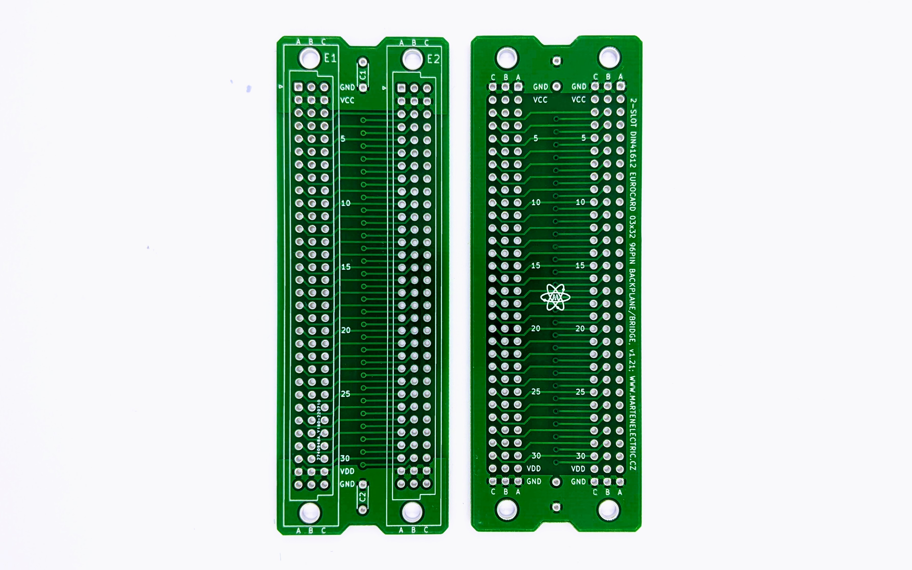Microbus Mini backplane bridge PCB for Eurocards DIN41612 2 slot 3U 8HP