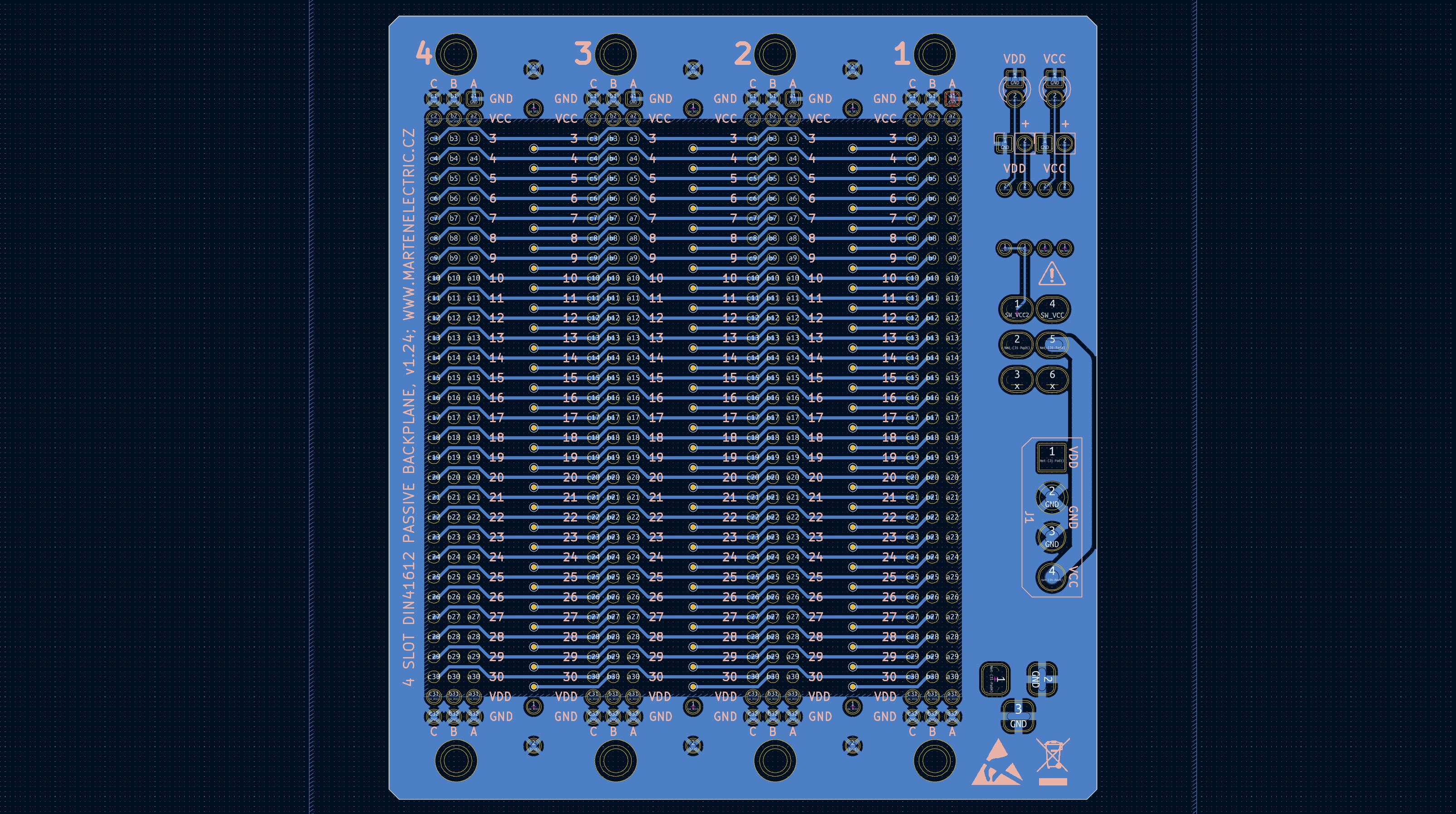 Microbus pssive backplane PCB for Eurocards DIN41612 4 slot 3U 16HP